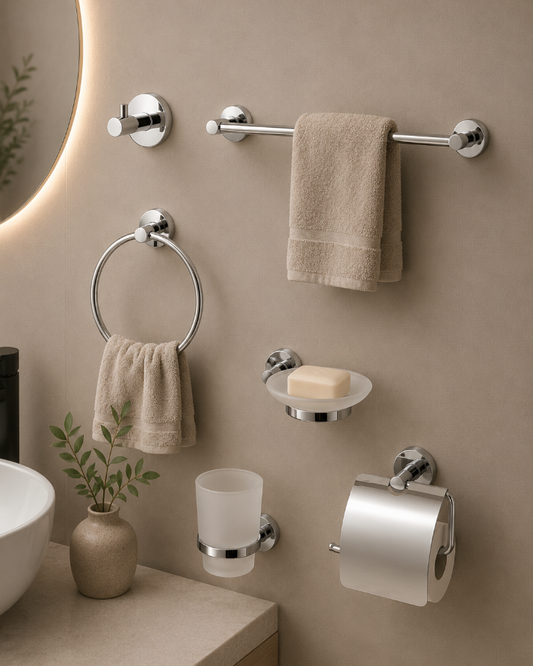 Set de Accesorios de Baño Base Redonda Cromado